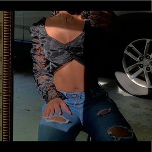 Crop top with sheer scrunchy arms